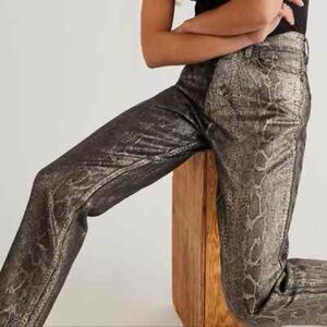 Free People Snake Print Ankle Jeans - metallic  and Black